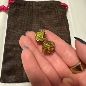 Kate Spade Glitter Square Gold Stud Earrings